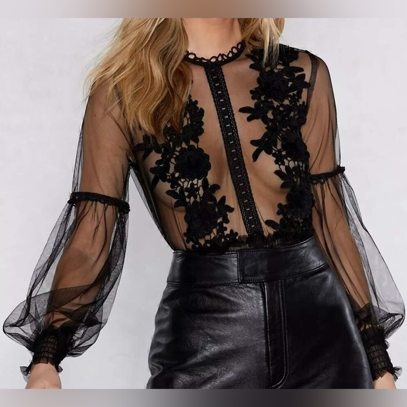 VERA & LUCY SHEER LONG SLEEVE BODYSUIT - Picture 1 of 10